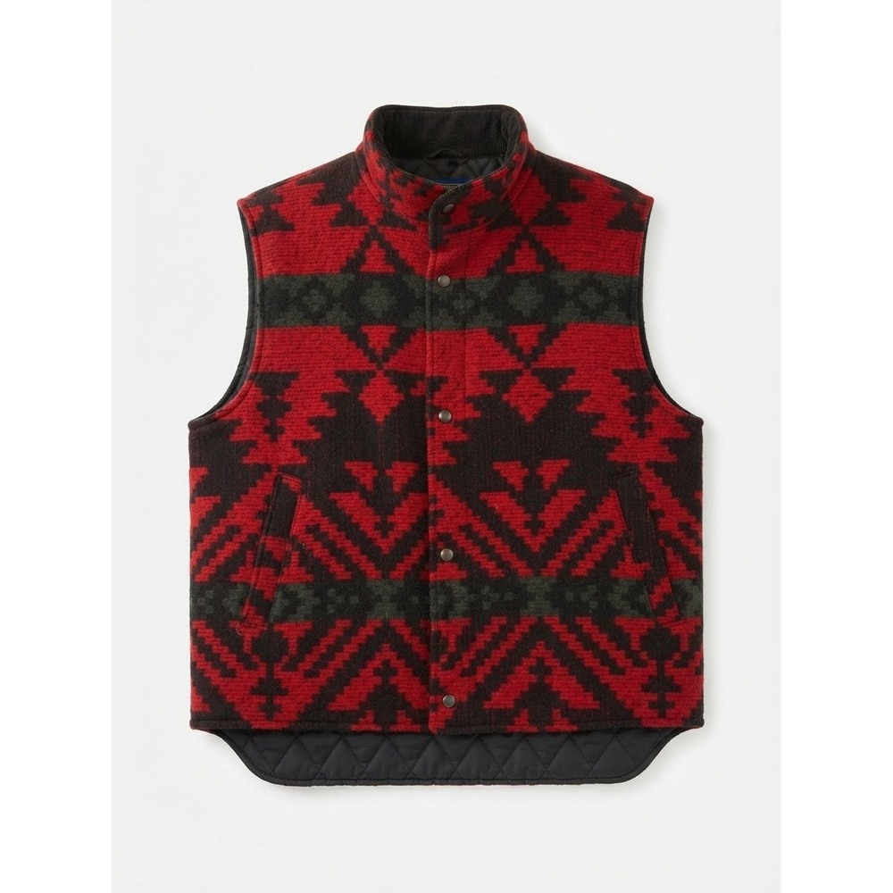 Mens Woolrich Aztec Wool Blend Vest L Red Black Western Warm Winter Vintage